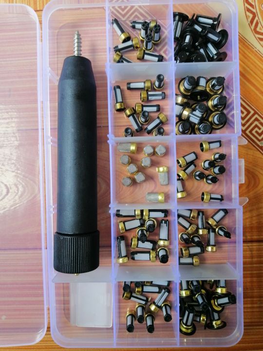 Hộp lọc và dụng cụ thay lọc kim phun xăng 10 loại mỗi loại 10 chiếc ...
