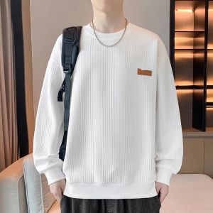 ROMON | Loose Long Sleeve Round Neck Mens Sweatshirt Inner Wear Casual Spring T-Shirt Comfortable Breathable Youth Fashion Cotton Polyester Blend