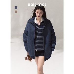 OAKMOO | Quần Áo Bề Ngoài Len Thiết Kế Xanh Iris Ấm Áp Dày Đựng Rộng