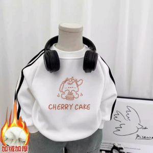 Cartoon Dog Letter Print round Neck Fleece Lined Sweatshirt for Boys And Girls Autumn Winter Fashion Versatile Baby Warm Top