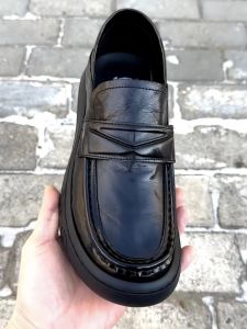 Casual Leather Shoes Mens Genuine Cowhide Business Suit Slip-On Fulu Soft Bottom Shoes Comfortable Breathable round Toe Rubber Sole