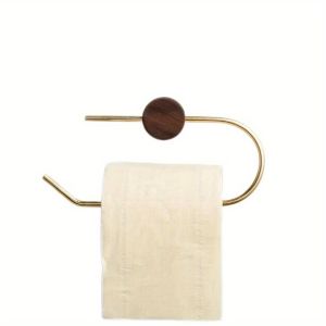 No Drill Self-Adhesive Wooden Toilet Paper Rack Brass Gold Towel Hanger Bathroom Kitchen Storage Accessory