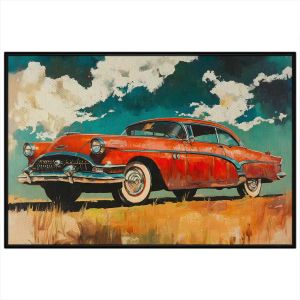 Tranh xe ôtô siêu xe cũ. Tranh treo tường dán tường sơn dầu canvas trang trí. CGI-1970