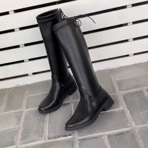 Korean 2024 New Casual Long Leg Thick Heel Over the Knee Black Boots for Women
