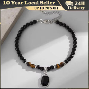 Natural Black Tiger Stone Colorful Beaded Pendant Necklace for Mens Trend Hip Hop Niche Collarbone Chain Necklace Paty Jewelry