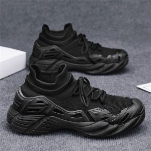 Black Samurai Mens Shoes 2025 New Winter Breathable Fly Knit Mesh Sports Shoes Anti-Odor Thick Bottom Dad Trendy Shoes