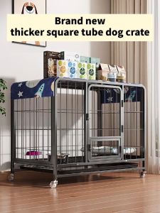 【5Y Warranty】Thickened Dog Cage With Poop Tray Large Space Cage For Dog Cage Stainless Four Wheels Dog Cages Heavy Duty