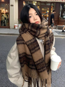 Thickened Plaid Scarf Womens Winter Warm Faux Cashmere Versatile Korean Style Student Scarf Shawl Neck Warmer Fashion Accessories
