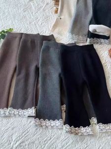 Thick Warm Fleece Baby Girl Pants Flare Trim