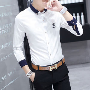 เสื้อเชิ้ตแขนยาวฤดูใบไม้ผลิและฤดูใบไม้ร่วงสำหรับผู้ชาย เสื้อเชิ้ตแฟชั่นสไตล์เกาหลี เสื้อเชิ้ตลำลองที่สวมใส่ได้หลากหลาย เสื้อเชิ้ตผู้ชาย