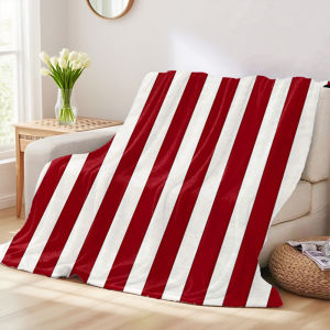 Beast Kingdom | Red White Stripes Winter And Summer French Plush Blanket Soft And Fluffy Comfortable Wool Blanket Sofa Ideal Gift
