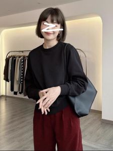 Black round Neck Long Sleeve Sweatshirt Womens Style Autumn Spring Casual Loose Lazy Style Leisure Top New Arrival 2025