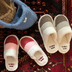 Dép Bông Họa Tiết Sọc Ấm Áp Livingbank Dép Bông Cặp Đôi Dễ Thương Dép Cotton Mùa Đông Dép EVA Đế Phẳng Thoải Mái Cho Cặp Đôi