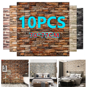 【70x77cm】10Pcs Retro Style 3D Foam Wall Stickers Self Adhesive Waterproof Wallpaper DIY Wall Bricks for Living Room Home Decoration