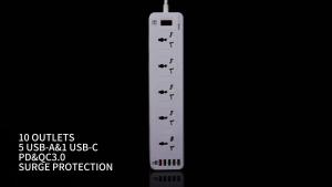 LDNIO Multi 10 Outlet Plugs Power Strip Universal USB C 2M Extension Cable Network Filter Surge Protector Socket Charger Adapter
