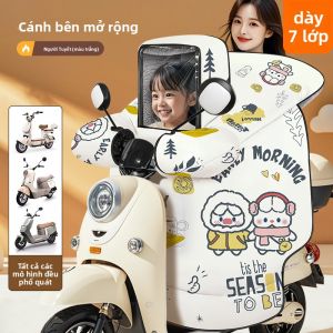 HELLOLEIBOO | Vỏ bọc xe máy điện dày dặn có lót lông cừu cho trẻ em mùa đông chống gió chống thấm nước mới 2024 Vỏ bọc xe máy điện cho phụ huynh và con