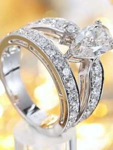  18K 1 carat gold lab diamond droplet shaped morning dew and dawn ring female proposal real diamond ring1克拉钻石水滴戒指wedding band ring,Korea,Pair of rings