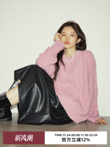 Omont Womens Thickened Knitted Pure Wool Sweater round Neck Loose Fit Autumn Winter New Style Retro Pullover Long Sleeve Top