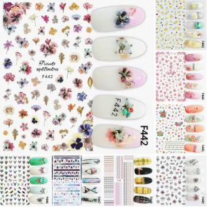 Sticker Dán Móng Tay Họa Tiết Hoa Khô Dry Flower / Hoa Cúc / Hoa Lá Màu / Lông Vũ / Hình Học / Kẻ Sọc / Hoa Văn Nghê Thuật / Nails sticker Series F – F442