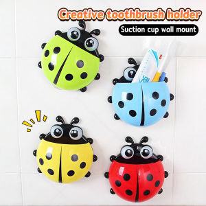 Vacaka Ladybug Cartoon Toothbrush Holder Bathroom Toothbrush Toothpaste Wall Suction Holder Rack Container