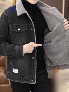 ROMON | Lormen Mens Lamb Velvet Cotton Jacket Autumn Winter New Fashion Workwear Faux Suede Collar Denim Windproof Coat Male