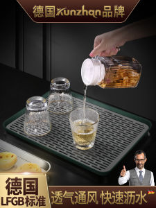 Kunzhan Thickened Stainless Steel Tea Tray Rectangular Draining Modern Luxury Retro Chinese Style Tea Set Metal Diningware