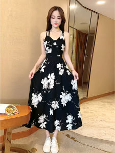 French Elegant Strapless Midi Dress Women Summer 2025 New Beach Vacation Beachside Chiffon Floral Long Skirt Korean Style High Waist