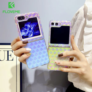 FLOVEME Luxury Plating Colorful Folding Phone Case For Samsung Galaxy Z Flip 5 Flip 4 Flip 3 5G Gradient Laser Rhombic Lattice INS Style Hard PC Anti-fall Shockproof Back Cover For Galaxy Z Flip 5 Flip 4 Flip 3