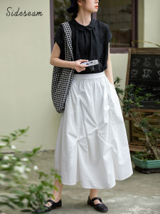 Original Design Japanese Style Artistic White Mini Skirt Womens A-Line Cotton Pure Color Summer Fashion Elegant Skirt