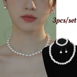 3 Piece Pearl Earrings Bracelet and Necklace Fashionable Pearl Set Celebrity Evening Dress Accessories Jewelry Fashion Gift Set