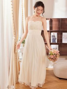 Rose Flower Long Evening Gown Wedding Maid of Honor Dress Floor Length Skirt Korean Style Elastic Waist No Sleeve Adult Women