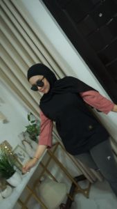 LegyStore - Kaos Wanita Oversize Polos Kombinasi Lengan 7/8 Katun Combed PREMIUM