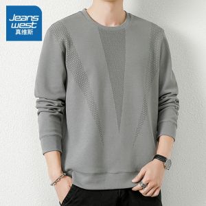 เสื้อยืดคอกลมแขนยาวทรงหลวมสำหรับผู้ชาย ทรงหลวม สีสันสดใส แฟชั่นฤดูใบไม้ผลิและฤดูใบไม้ร่วง 2024 เสื้อยืดคอกลมแขนยาวสีพื้น