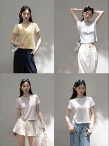 Cantonstory | Korean Style White Round Collar Short Sleeve Tshirt