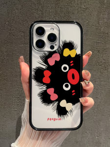 Penguin Design Magnetic Attraction Transparent Black Edge iPhone 15 pro Max Case Protective Cover for Apple 16 pro Max
