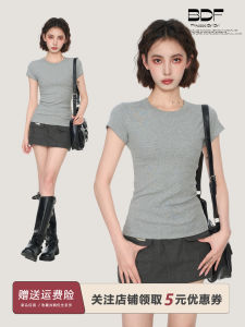 American Style Short Sleeve T-Shirt Womens Spring Summer Slim Fit Pure Cotton Shoulder Length Casual Top Fashionable Short Style