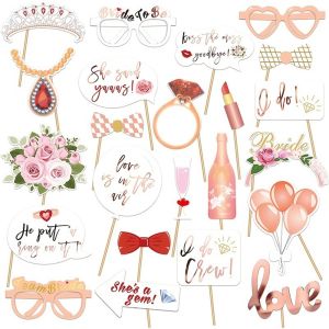 Photo Booth Props Rose Gold Foil Paper Wedding Photo Props for Bridal Shower Bachelorette Party Wedding Engagement Party Decor