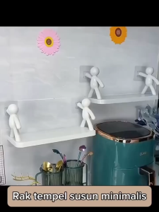 Rak Tempel Susun Minimalis Kamar Mandi Dapur / Tempat Penyimpanan Serbaguna Tanpa Bor Paku / Hiasan Dinding Multifungsi /Ambalan Keramik Model Gantung Aesthetic -HOMIA