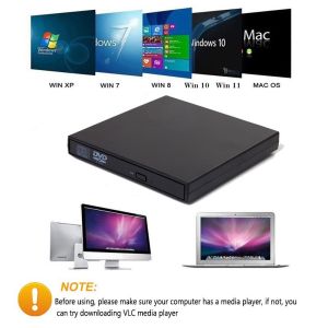 External CD DVD Drive USB 2.0 Slim Protable External CD-RW Drive DVD Player for Laptop Notebook PC Desktop Computer