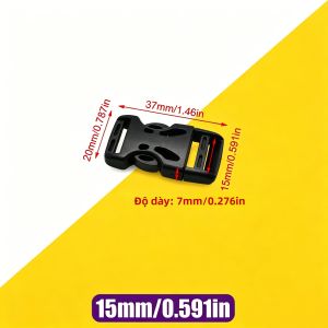 Bộ Khóa Cài Nhanh Chịu Lực Cao Cho Dây Đai Nylon - Khóa Thay Thế Bằng Nhựa Cho Dây Đeo Ba Lô Vòng Cổ Chó Khóa Hình Chữ Nhật Màu Đen