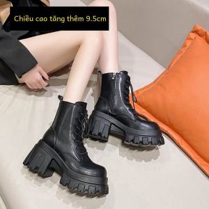 รองเท้าบูทมาร์ตินสำหรับผู้หญิง ทรงหัวมน หัวเข็มขัด ทรงสั้น ด้านในเป็นผ้า พื้นยางกันลื่น ฤดูใบไม้ผลิและฤดูใบไม้ร่วง