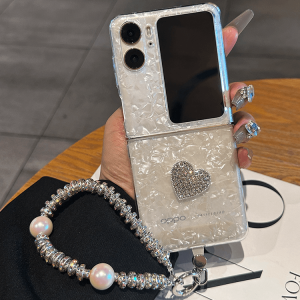 Shell Pattern Diamond-Embedded Heart for Oppo Findn2flip Phone Case New Arrival Fancy Findn3flip Small Foldable Screen All-Inclusive Drop-Resistant Protective Case for Oppo Women Internet Hot Case