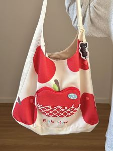 Red  Canvas Bag Large Capacity Shoulder Tote Bag for Work Commuting  Style Candy Color Trend Youth Casual Bag