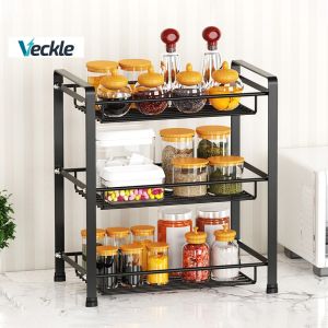 Veckle 2/3Layer Kitchen Storage Shelf Multifunctional Seasoning Jar Spice Storage Rack Space Saving Condiment Rack