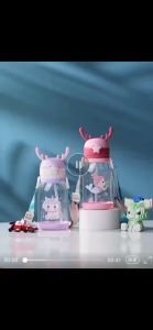 600ML Plastic Kids Water Bottle with Straw Strap Sippy Cup Drinking Bottle Feeding Bottle Cute Antlers Portable Cartoon Tumbler