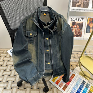 American Stylish Fake Two-Piece Locomotive Denim Outwear Mens Spring and Autumn European and American Street Style Fashion Brand Washed Distressed Jacket