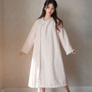 Thickened Double-sided Fleece Sleepwear Robe for Women Winter Home Clothes Warmth Conservation Chinese Ancient Style Hanfu Nightgown
