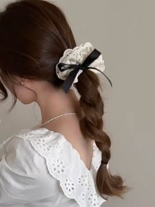 Nicedays🍒Ikat Rambut Usus Besar Renda Vintage Ikat Rambut Lembut Bordir Pita Karet Wanita COD