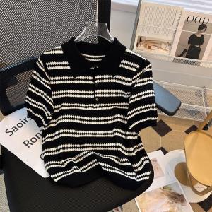 Áo Thun Polo Tay Ngắn Sọc Lụa Băng Cỡ Lớn Thiết Kế Cổ Điển Cho Nam Và Nữ Mùa Hè Áo Thun Dệt Kim Thoáng Khí Thoải Mái