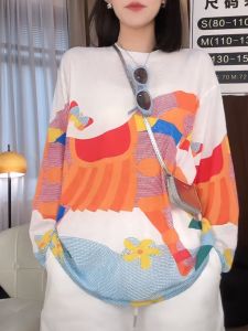 Summer New Loose Womens Long Sleeve T-shirt Horse Print Lightweight Cotton Top Casual Style Commute Suitable